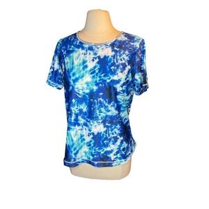 Swimsuits For All Tie Dye Swim Shirt Rash Guard Size 12 Blue Short Sleeve
